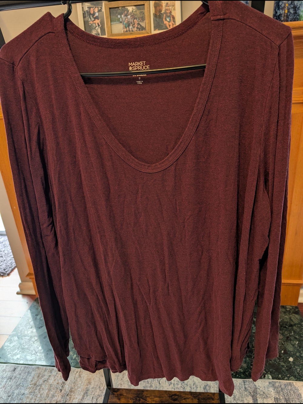 Market & Spruce Long Sleeve Scoop Neck Top - Deep Burgundy